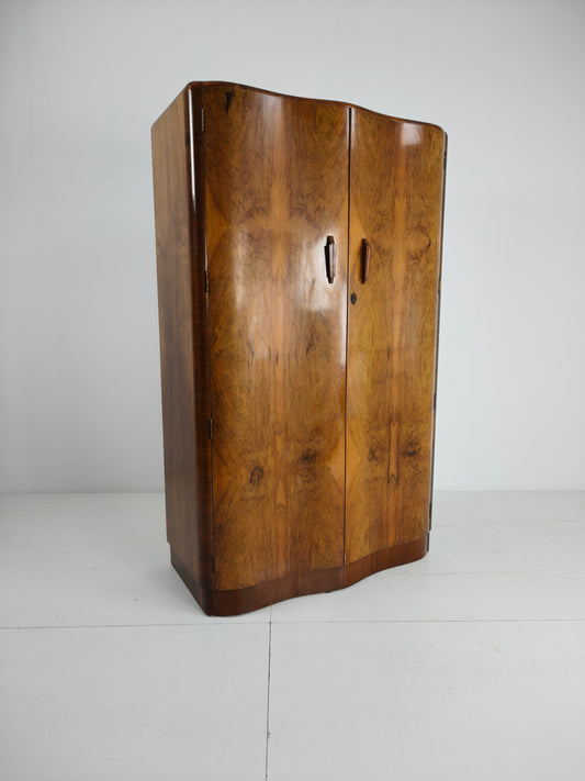 Stunning English Art Deco Burr Walnut Wardrobe – 1930s