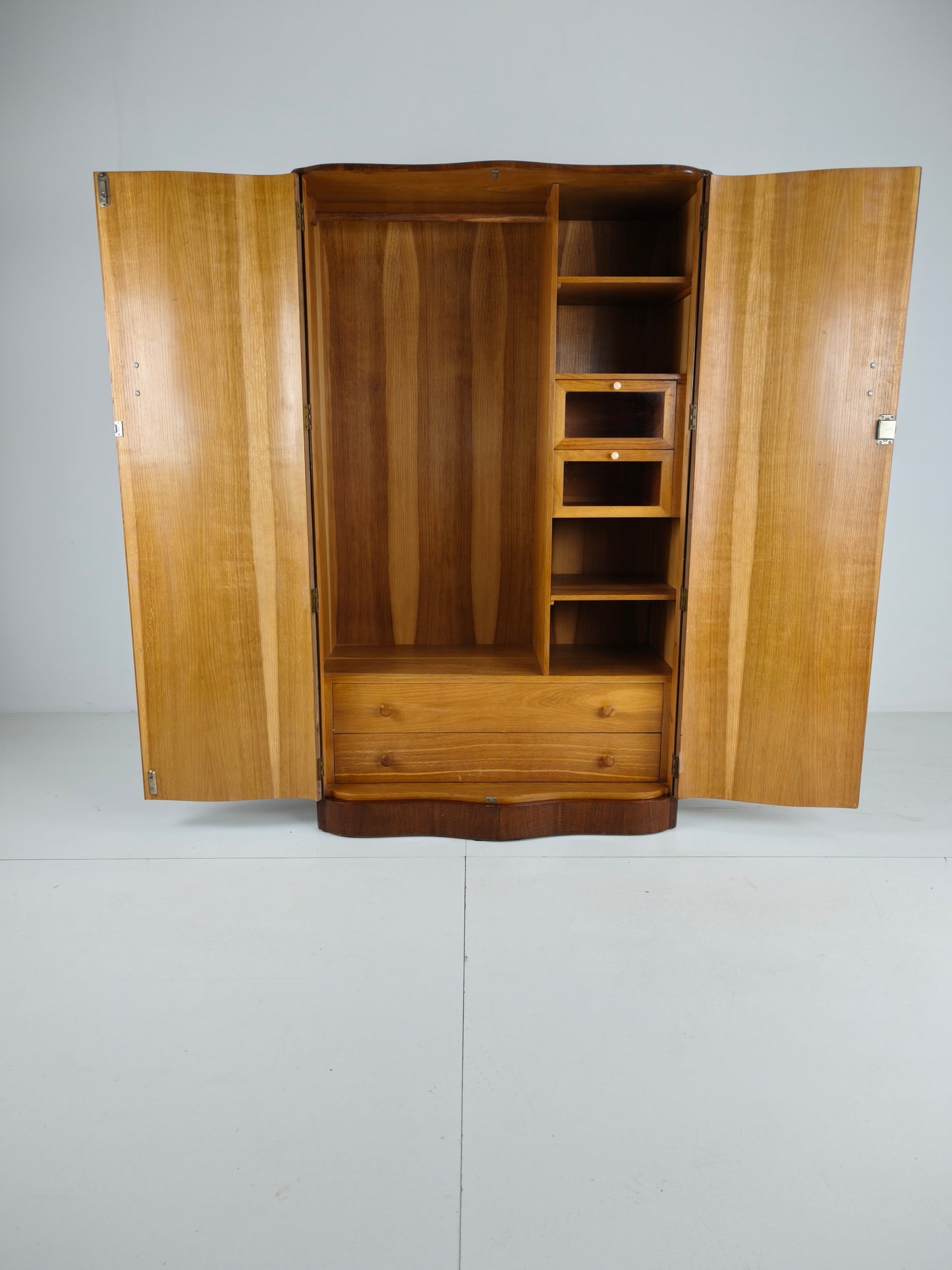 Stunning English Art Deco Burr Walnut Wardrobe – 1930s
