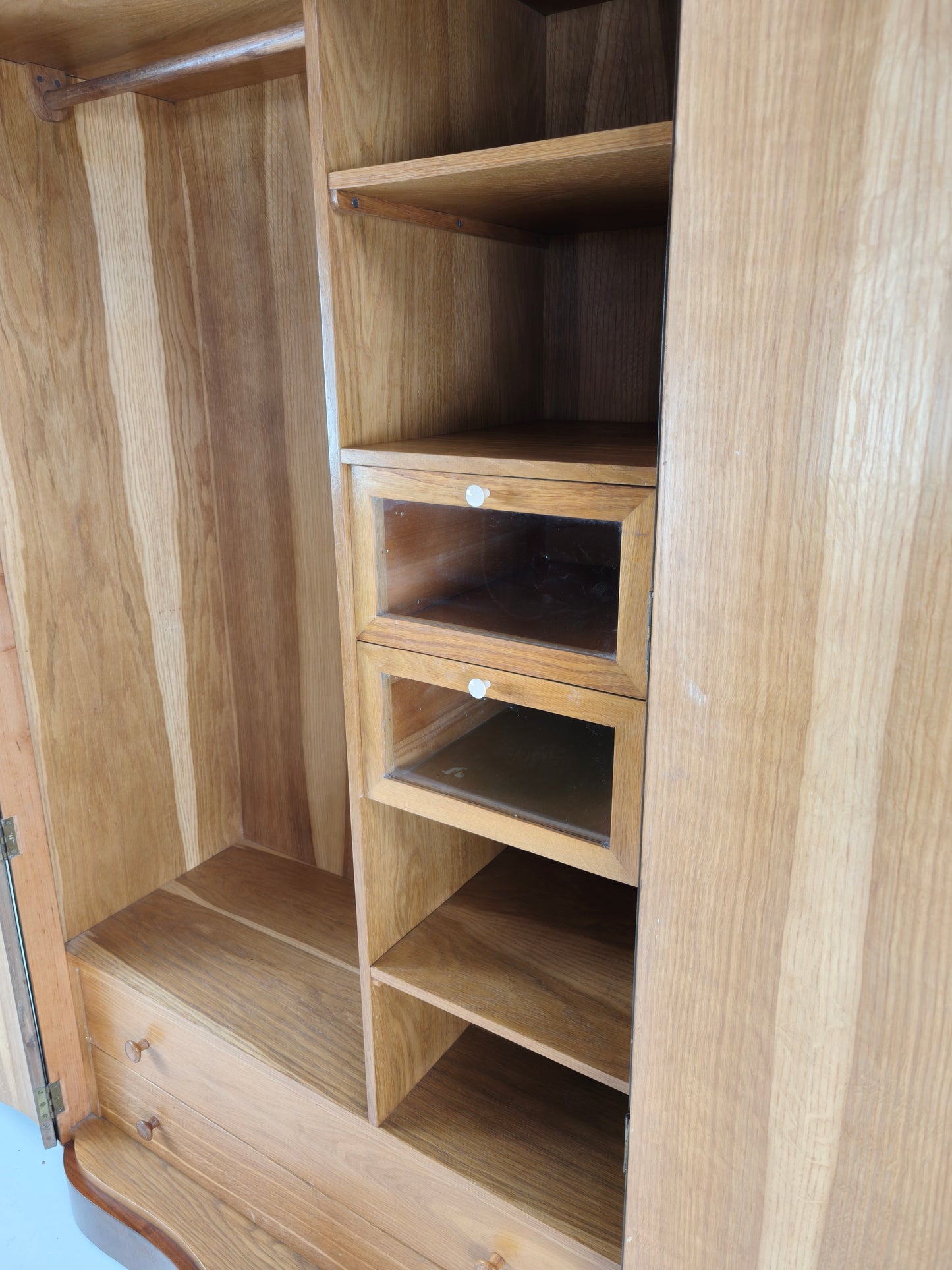 Stunning English Art Deco Burr Walnut Wardrobe – 1930s