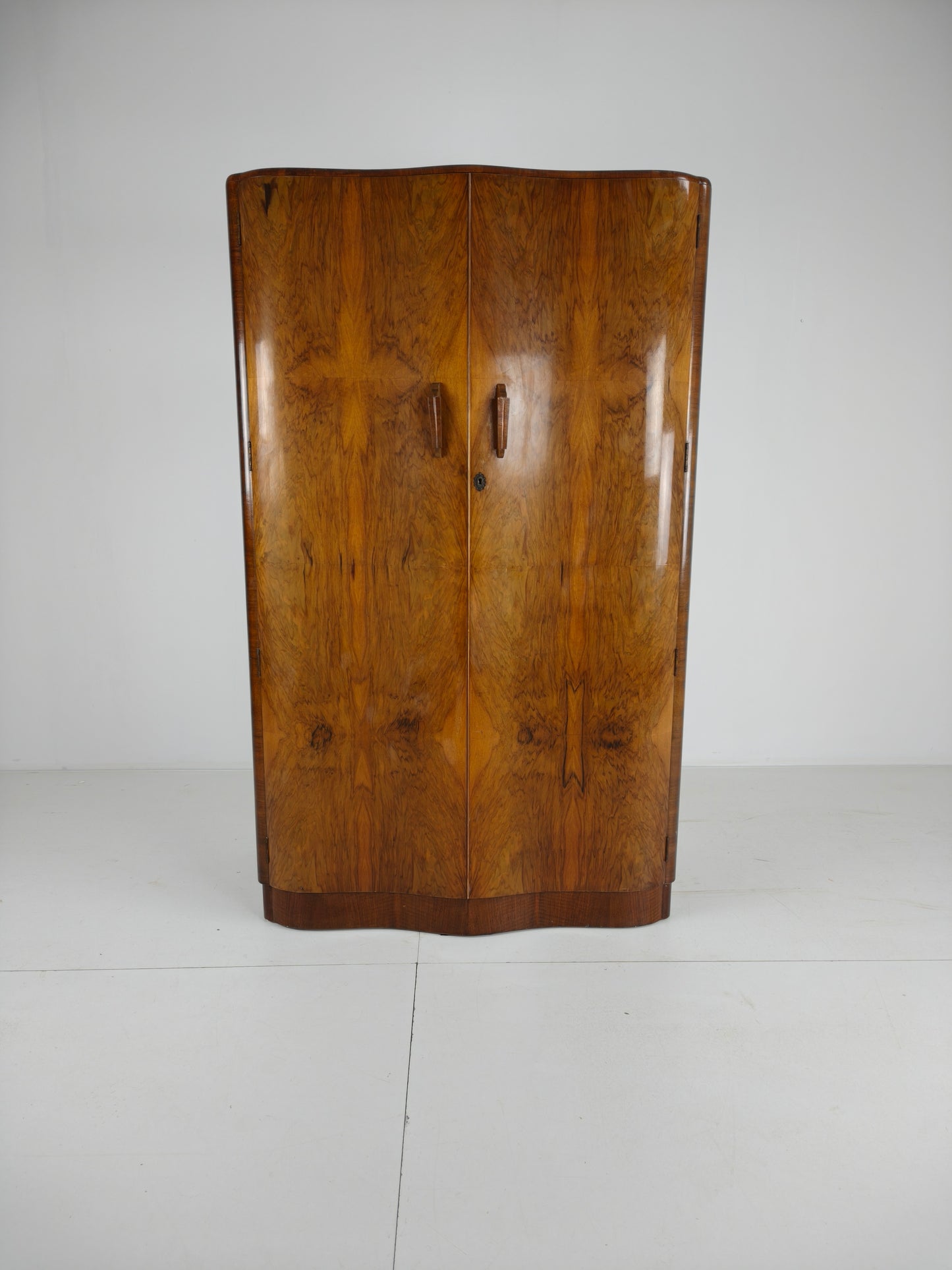 Stunning English Art Deco Burr Walnut Wardrobe – 1930s