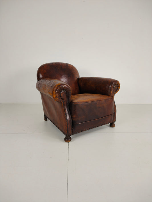 Antique Sheepskin Leather Club Chair