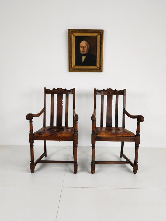 Pair of F. Parker & Son Oak Armchairs – 19th Century English