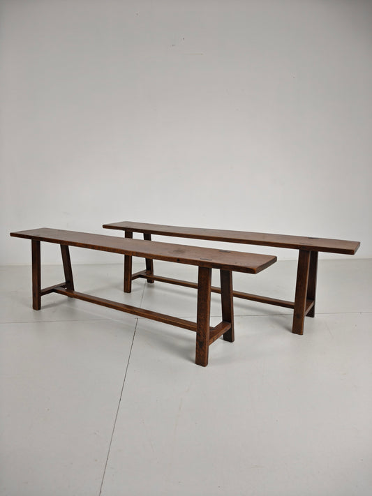 Pair of 19th Century French Rustic Benches – Solid Oak