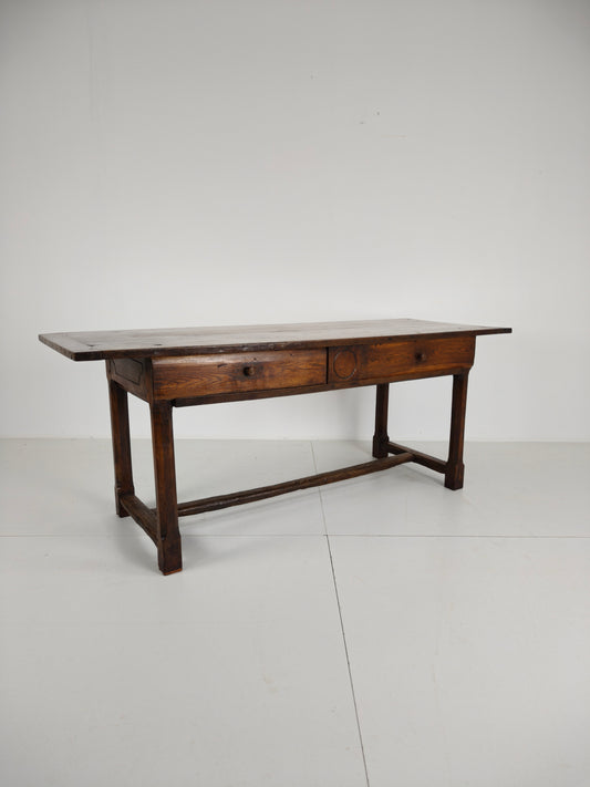 Stunning 18th Century French Farmhouse Dining Table – Solid Oak with sliding drawers
