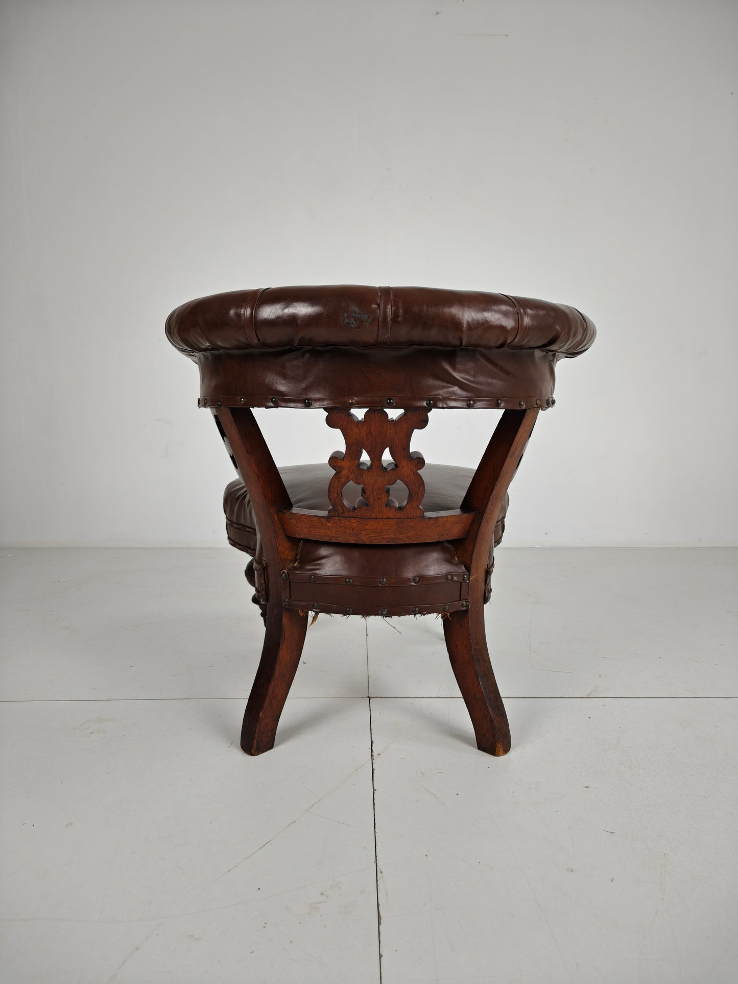 Antique Leather Armchair by Robson & Son – Carved Wood & Castors, Newcastle