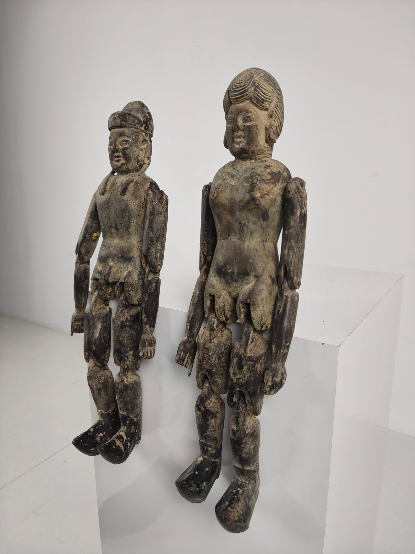 Antique Pair of Chinese Wooden Fertility Dolls – Boy & Girl Figures