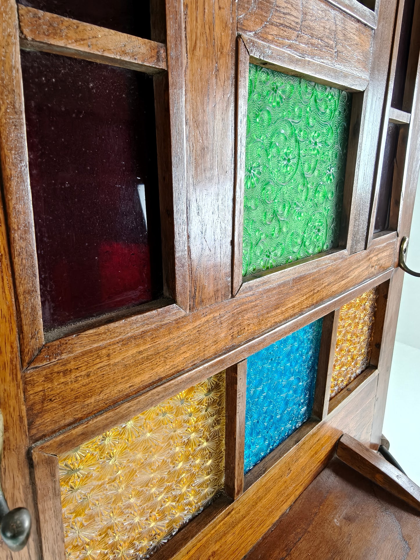 Unique Oak Art Deco Hall Stand / Umbrella Rack – 1920s Obelisk Design with Stained Glass