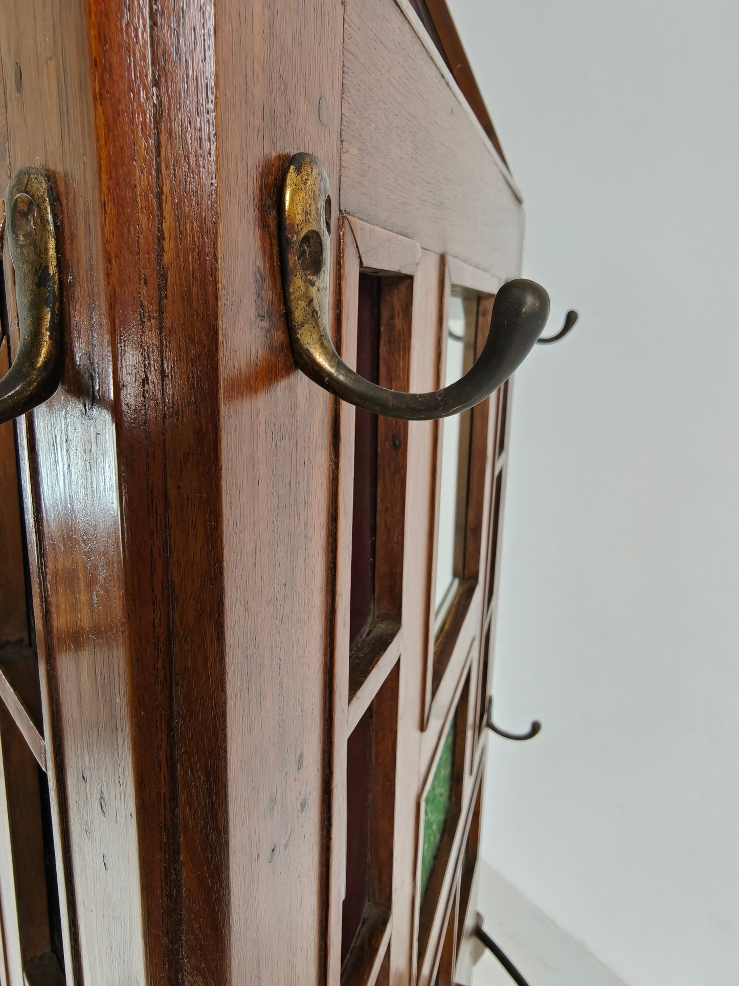 Unique Oak Art Deco Hall Stand / Umbrella Rack – 1920s Obelisk Design with Stained Glass