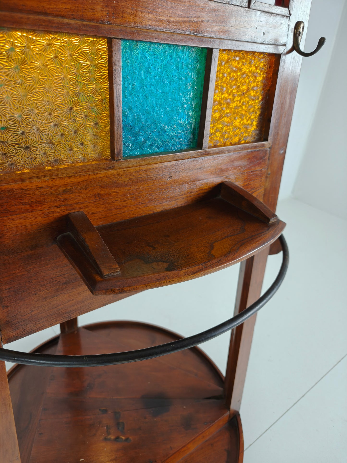 Unique Oak Art Deco Hall Stand / Umbrella Rack – 1920s Obelisk Design with Stained Glass