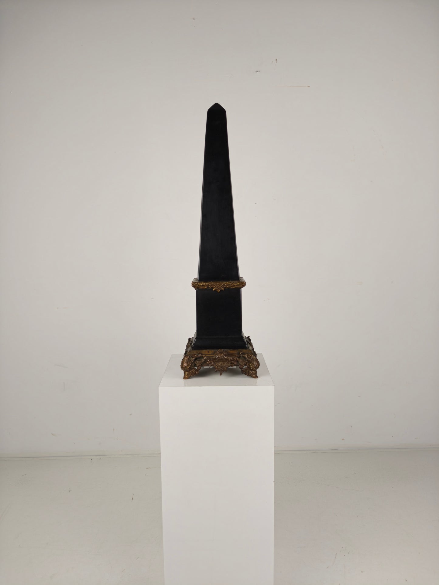 Black Porcelain Obelisk with Bronze Ornaments