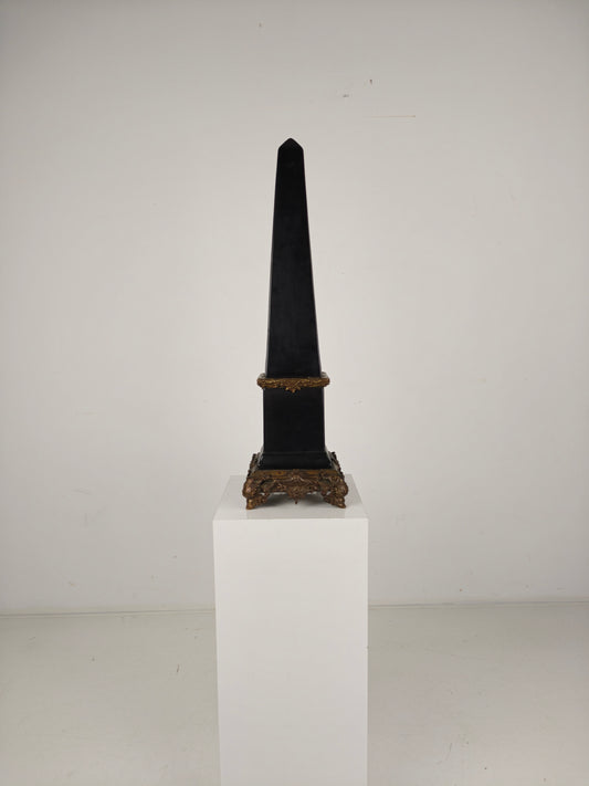 Black Porcelain Obelisk with Bronze Ornaments