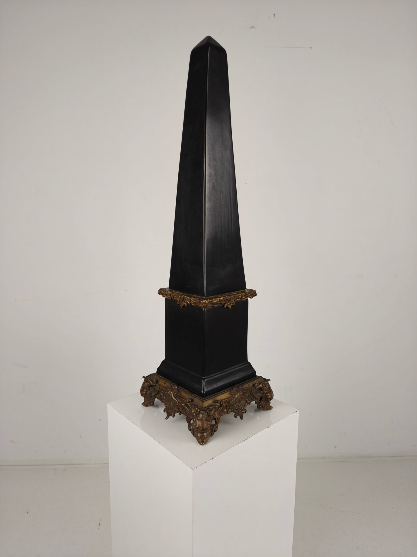 Black Porcelain Obelisk with Bronze Ornaments