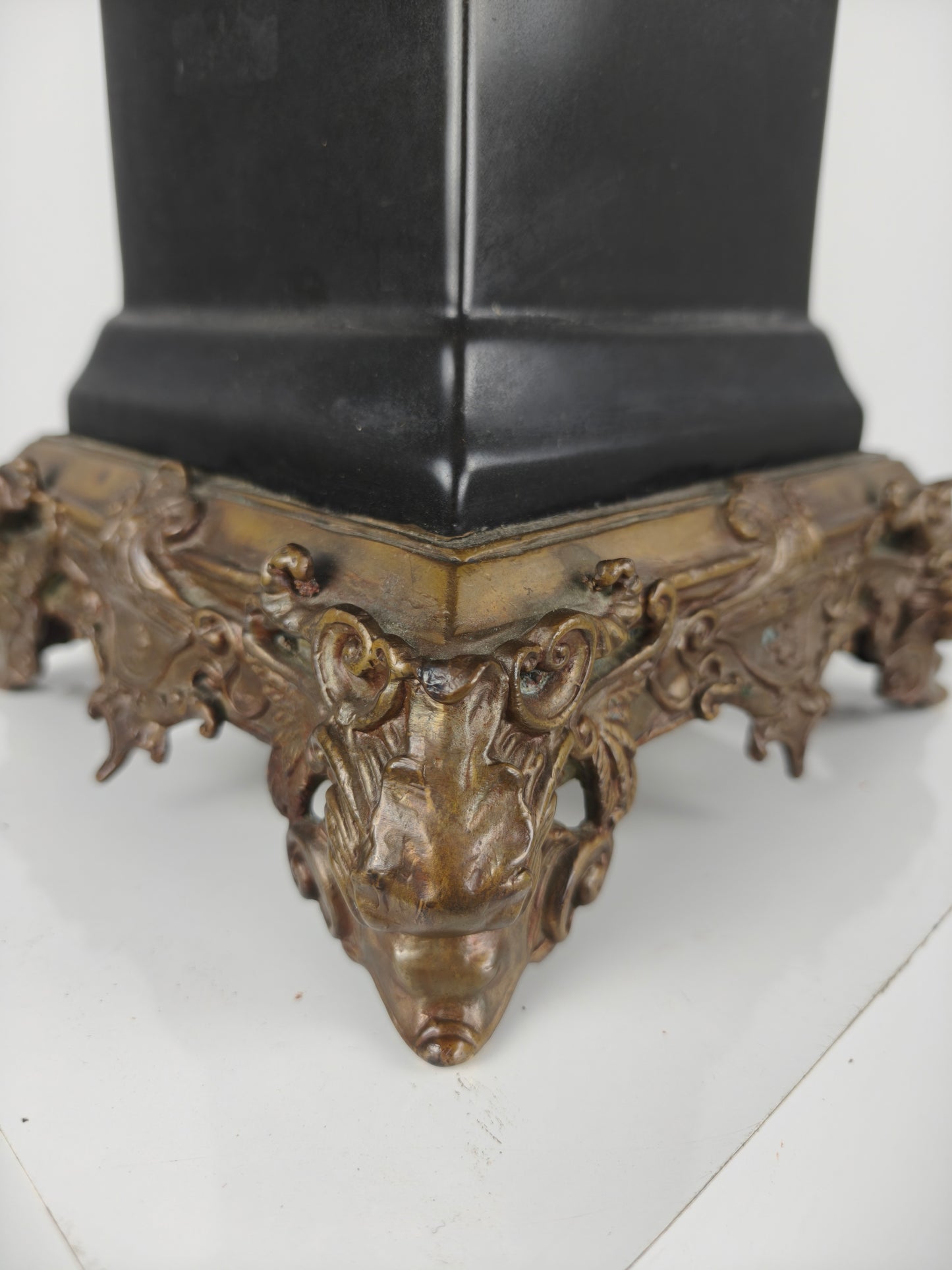 Black Porcelain Obelisk with Bronze Ornaments