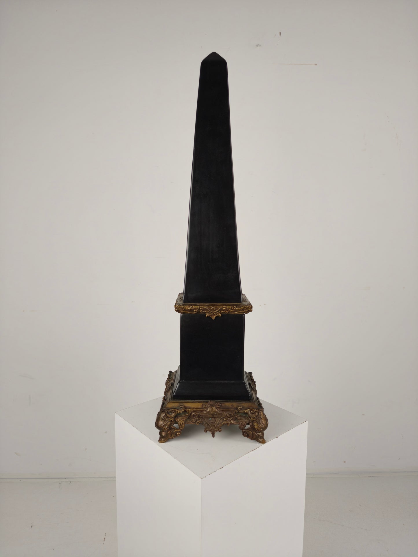 Black Porcelain Obelisk with Bronze Ornaments