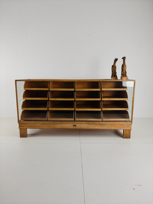 Antique English Oak & Glass Shop Counter Cabinet / Haberdashery Vitrine – c.1920