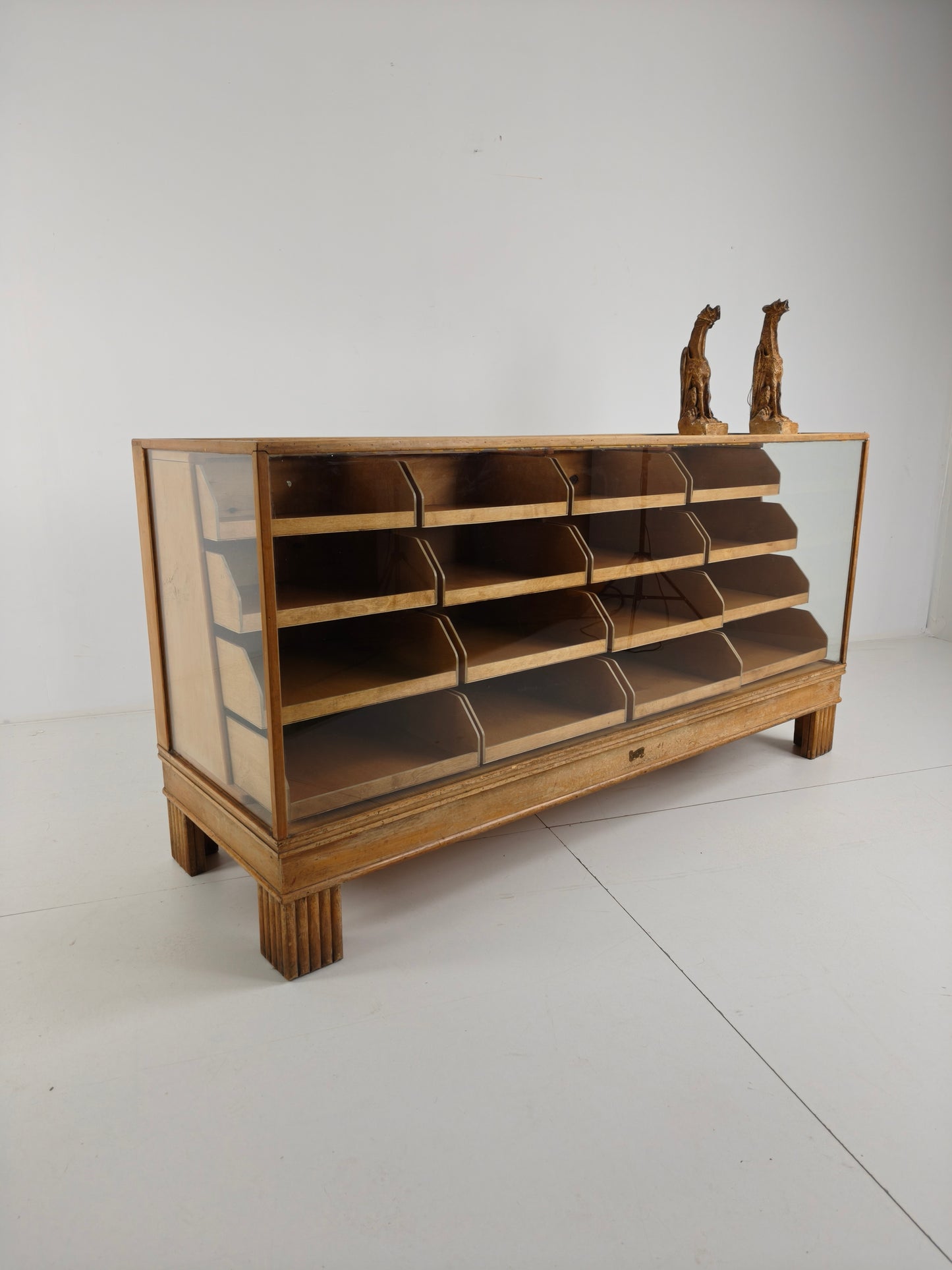 Antique English Oak & Glass Shop Counter Cabinet / Haberdashery Vitrine – c.1920