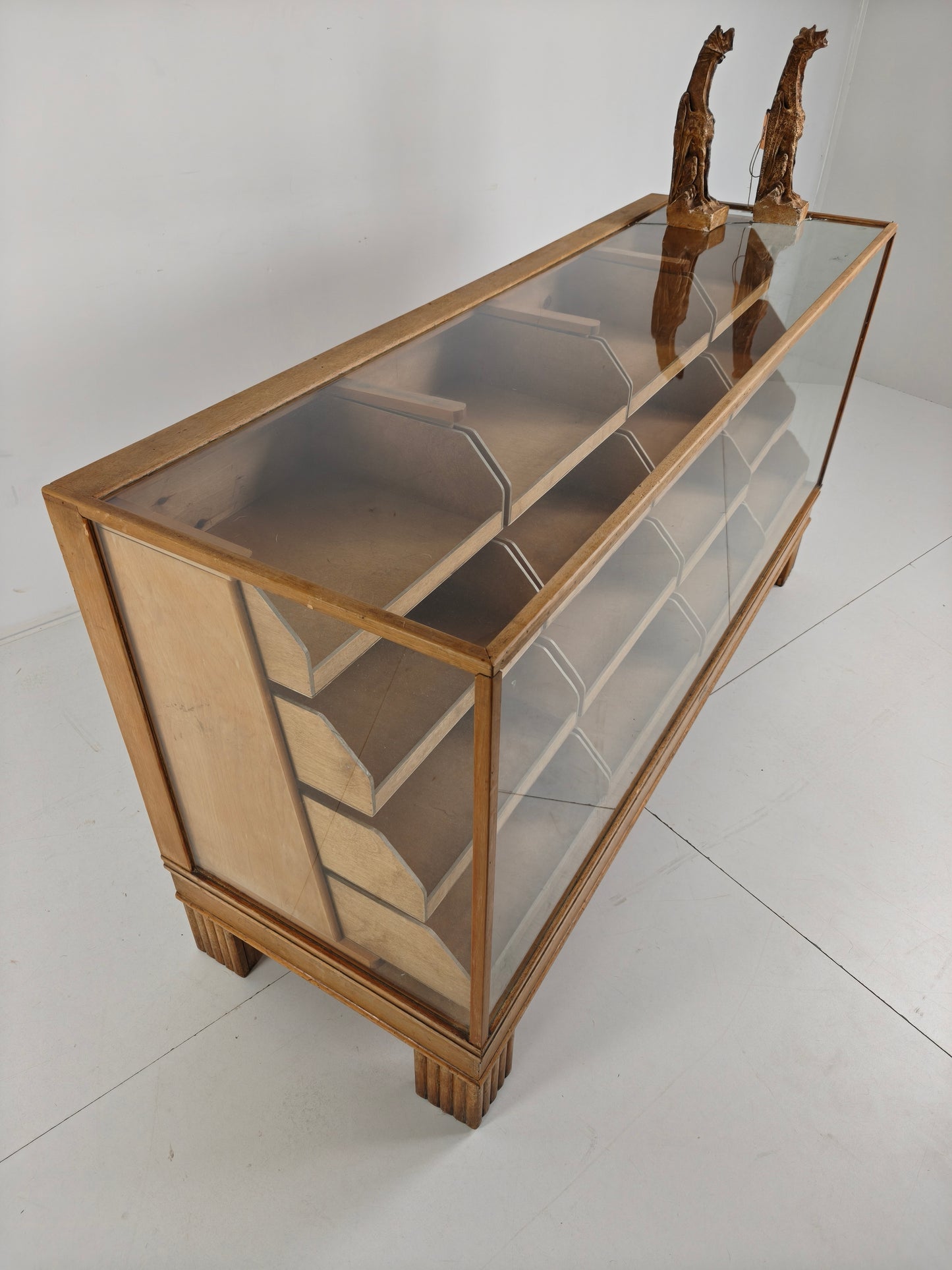 Antique English Oak & Glass Shop Counter Cabinet / Haberdashery Vitrine – c.1920