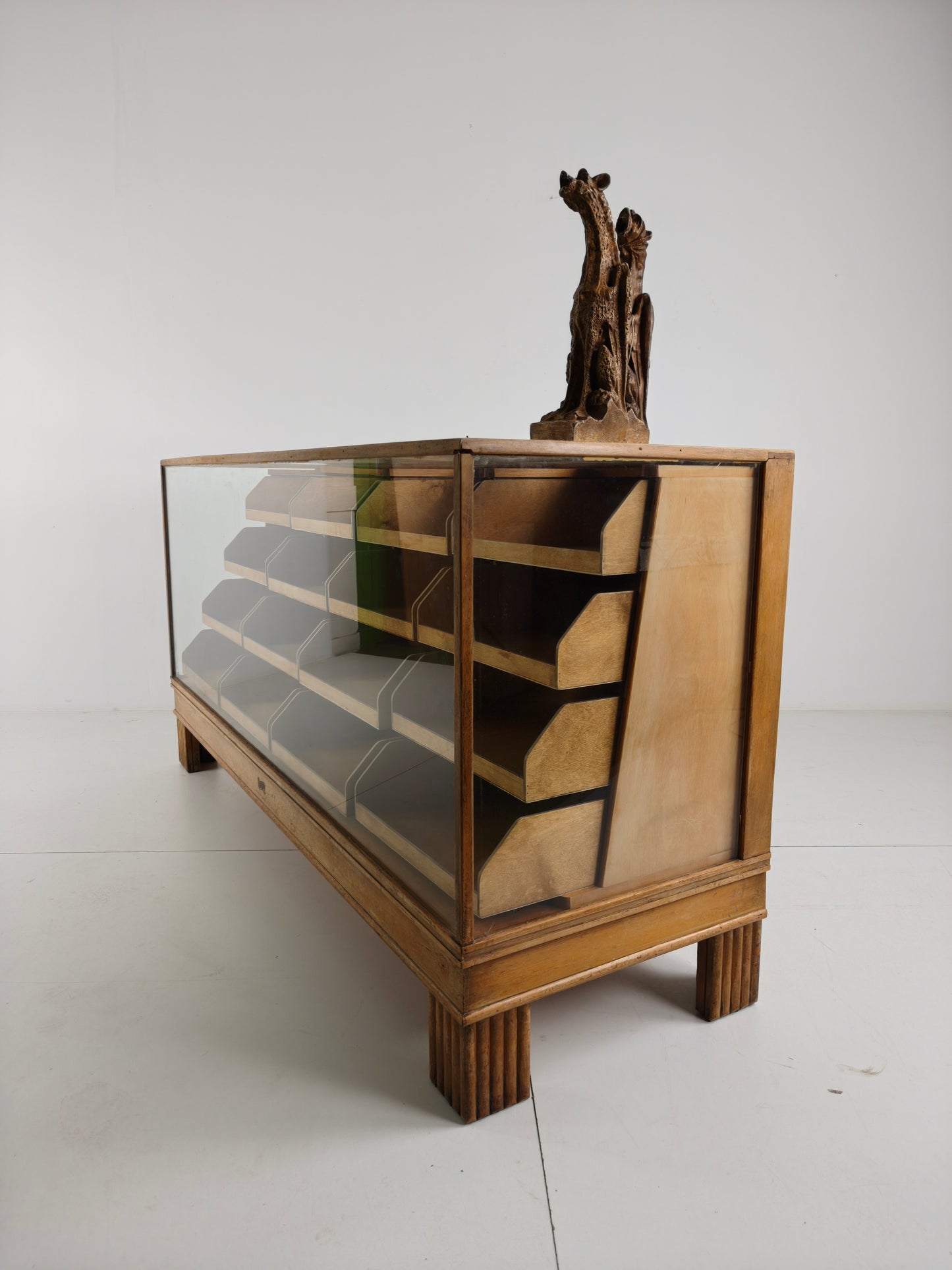 Antique English Oak & Glass Shop Counter Cabinet / Haberdashery Vitrine – c.1920