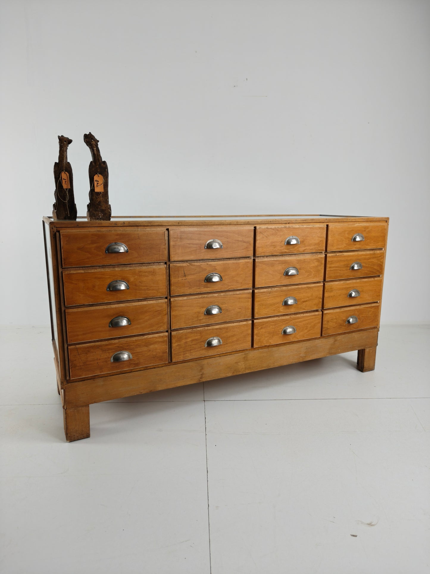 Antique English Oak & Glass Shop Counter Cabinet / Haberdashery Vitrine – c.1920