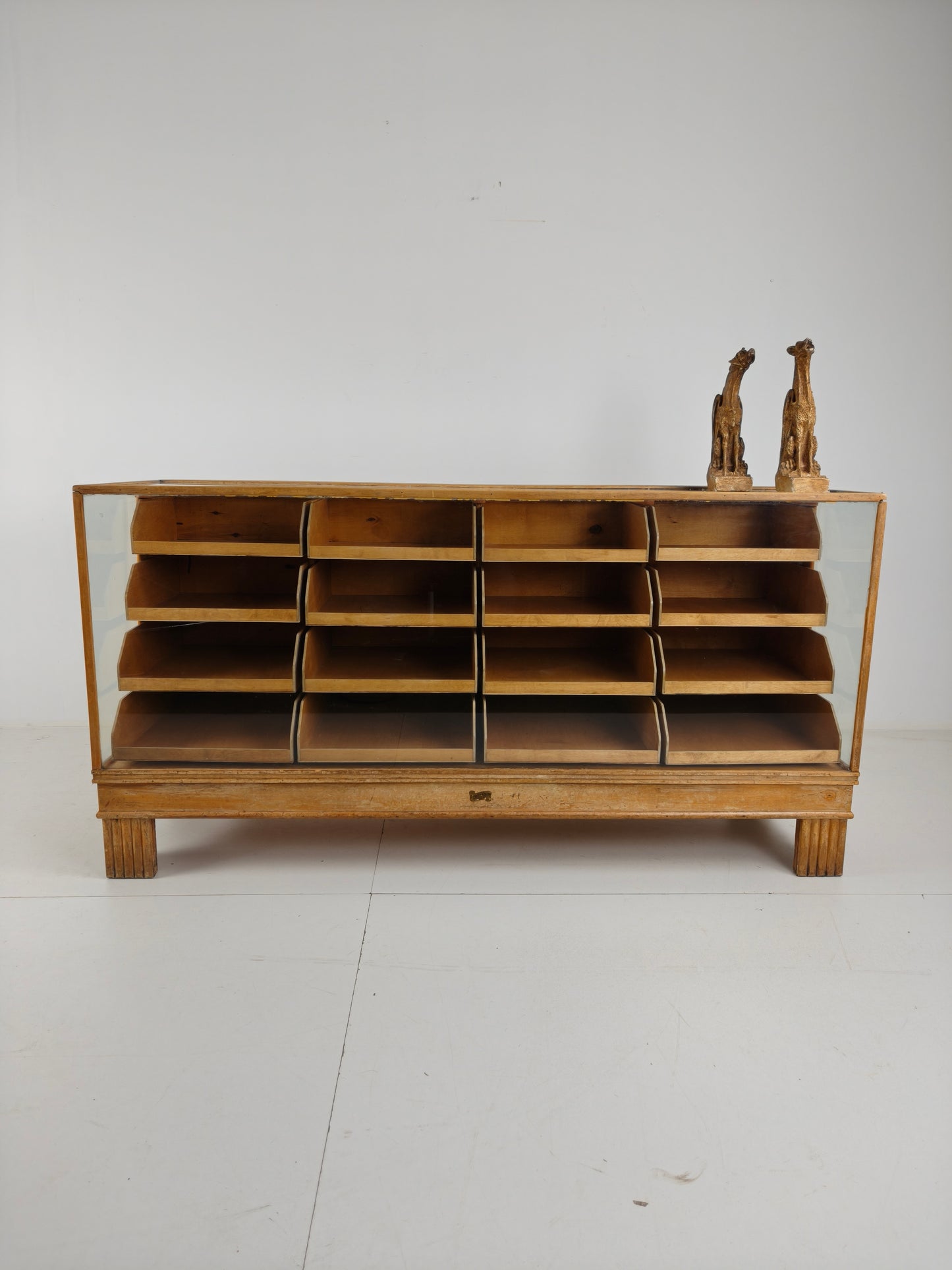 Antique English Oak & Glass Shop Counter Cabinet / Haberdashery Vitrine – c.1920