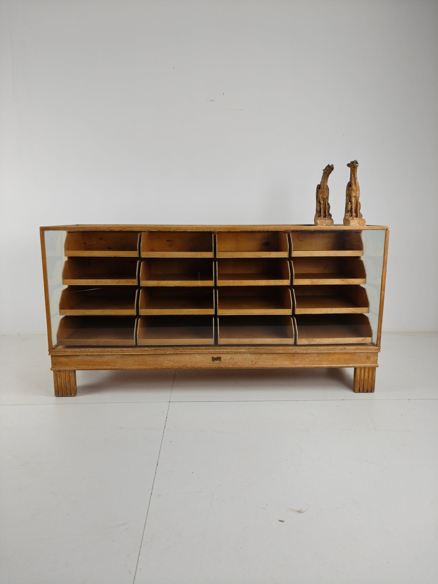 Antique English Oak & Glass Shop Counter Cabinet / Haberdashery Vitrine – c.1920