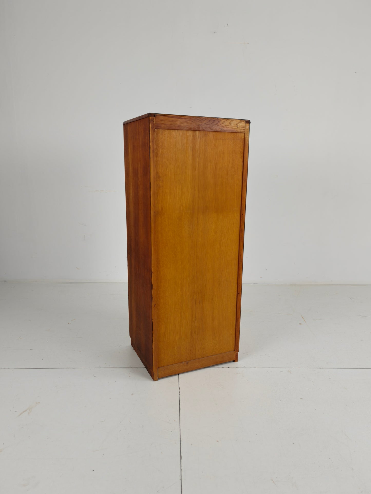 1940s Dutch Oak Archive Cabinet with Tambour Door – Includes Key