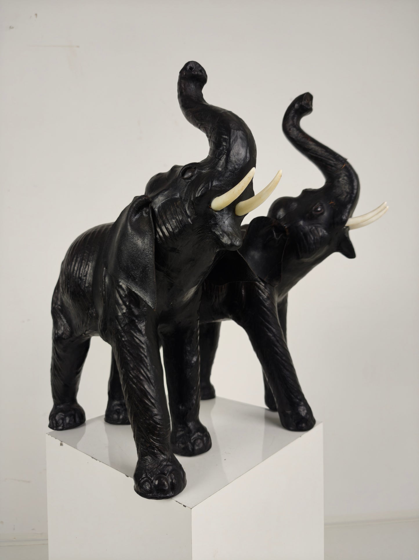 Vintage Leather Elephant Sculpture – Mid 20th Century