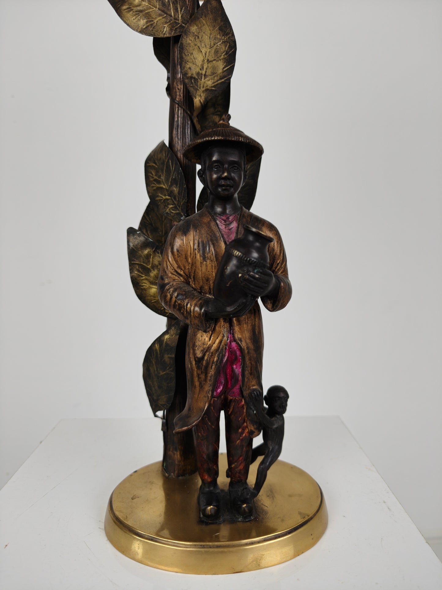 Beautiful Chinoiserie Bronze Table Lamp with Boy, Monkey & Tree – c.1940
