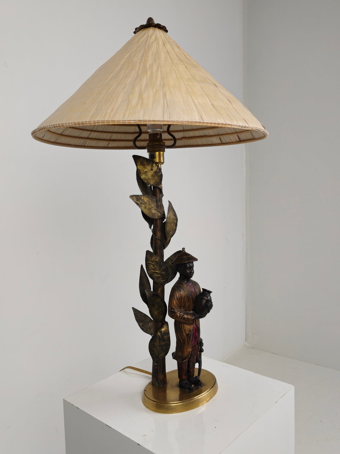 Beautiful Chinoiserie Bronze Table Lamp with Boy, Monkey & Tree – c.1940