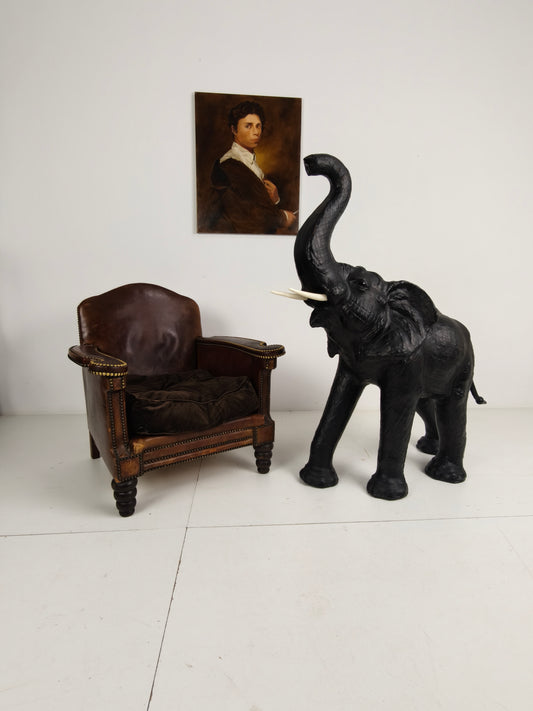 Extra Large Leather Elephant Sculpture 130 cm – ca. 1950