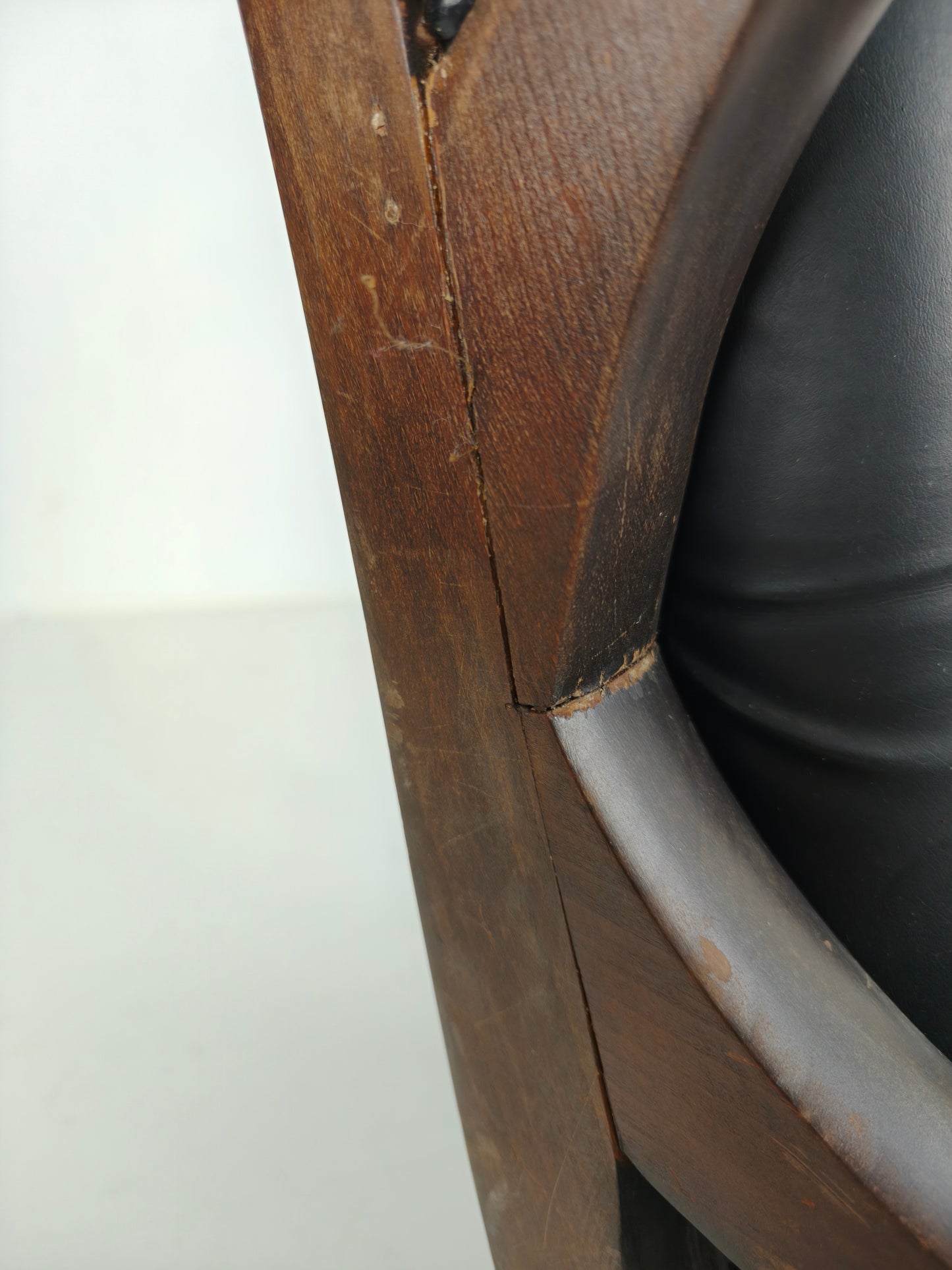 Vintage Set of Chesterfield Lounge Chairs – Black Faux Leather – Curved Arms – Low Model