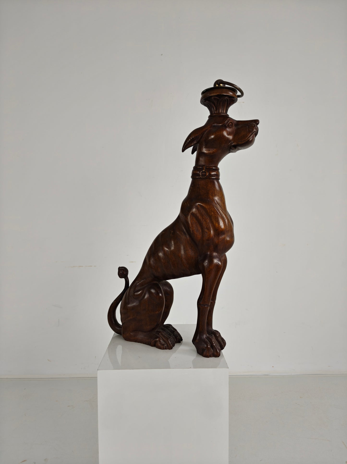 Hand-Carved Wooden Greyhound  Statue -20th Century