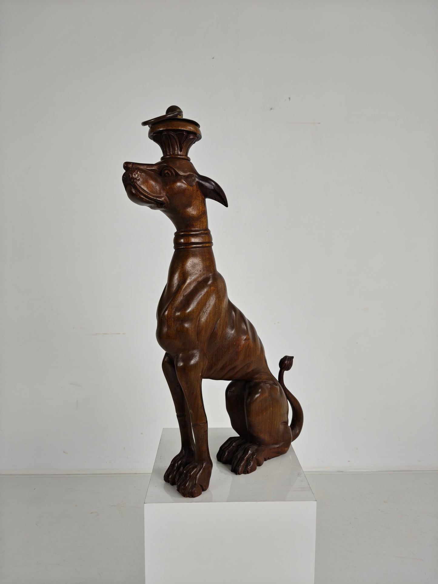 Hand-Carved Wooden Greyhound  Statue -20th Century