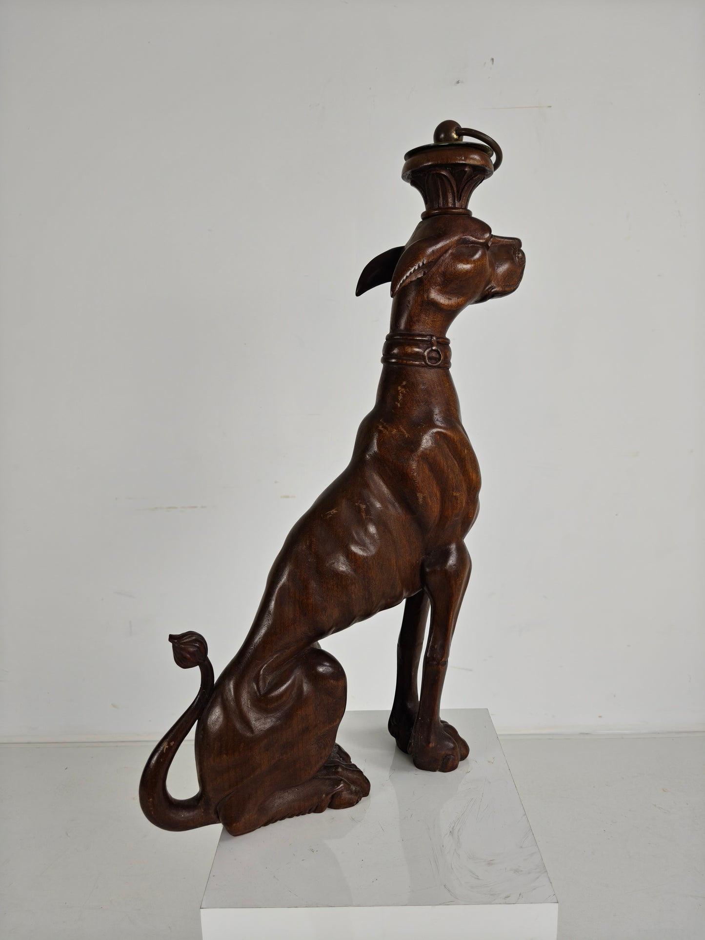 Hand-Carved Wooden Greyhound  Statue -20th Century