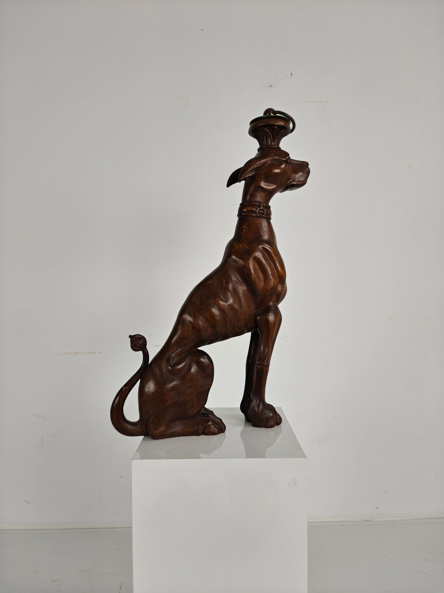 Hand-Carved Wooden Greyhound  Statue -20th Century