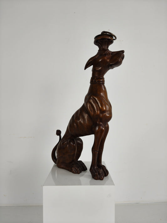 Hand-Carved Wooden Greyhound  Statue -20th Century