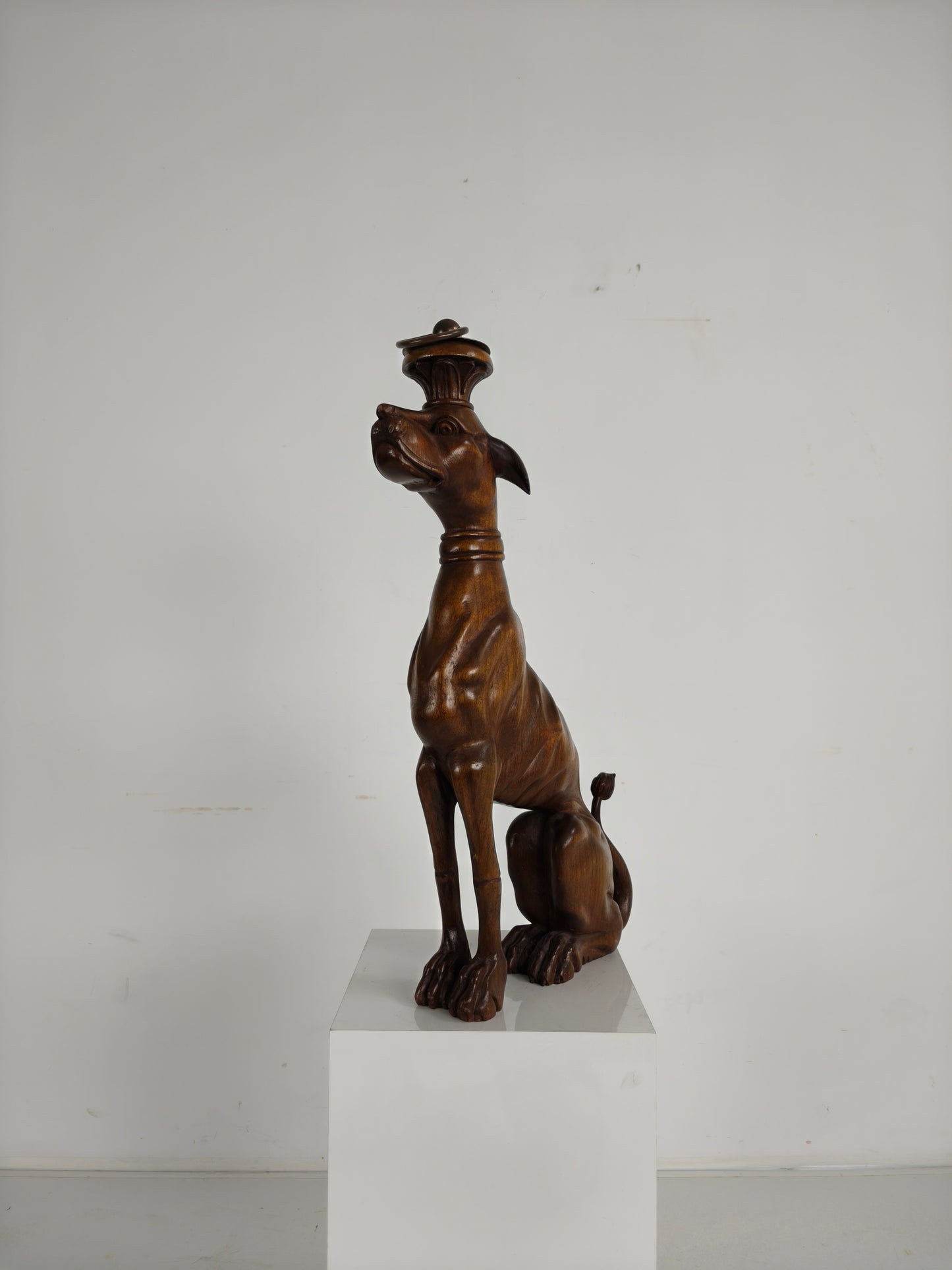 Hand-Carved Wooden Greyhound  Statue -20th Century