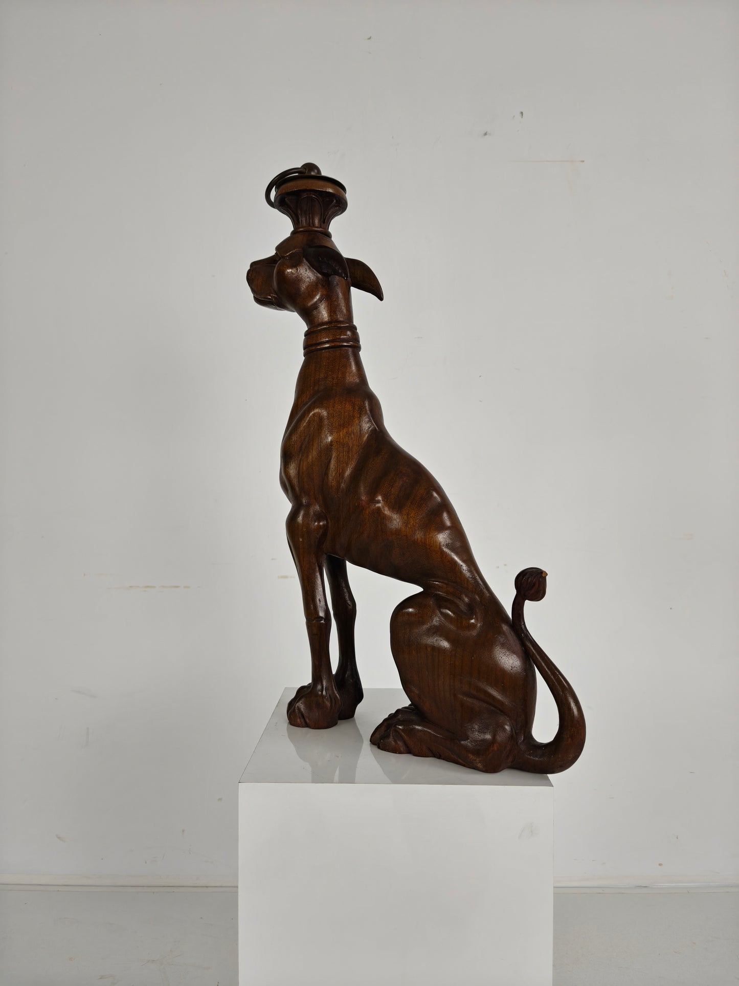 Hand-Carved Wooden Greyhound  Statue -20th Century