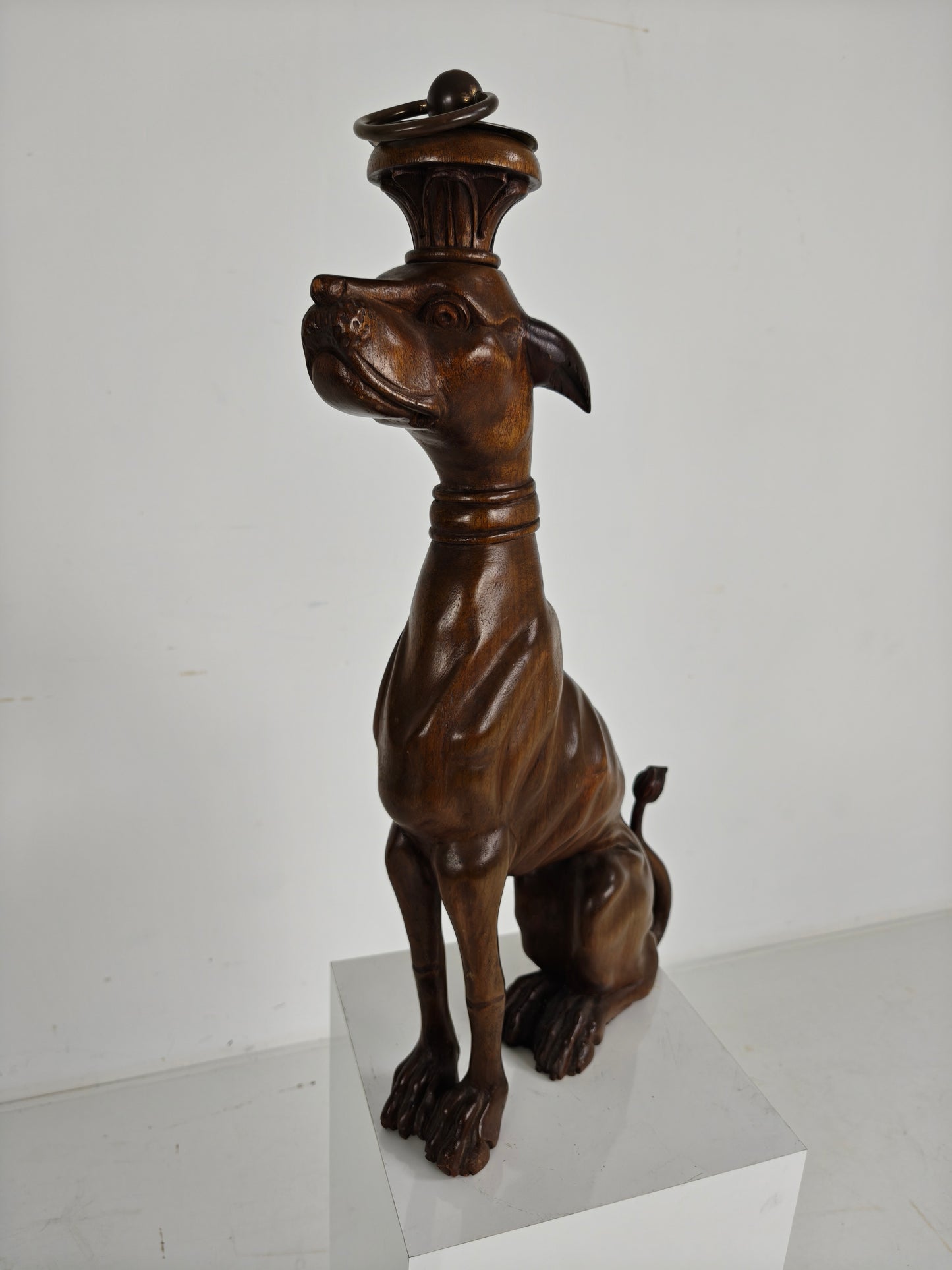 Hand-Carved Wooden Greyhound  Statue -20th Century