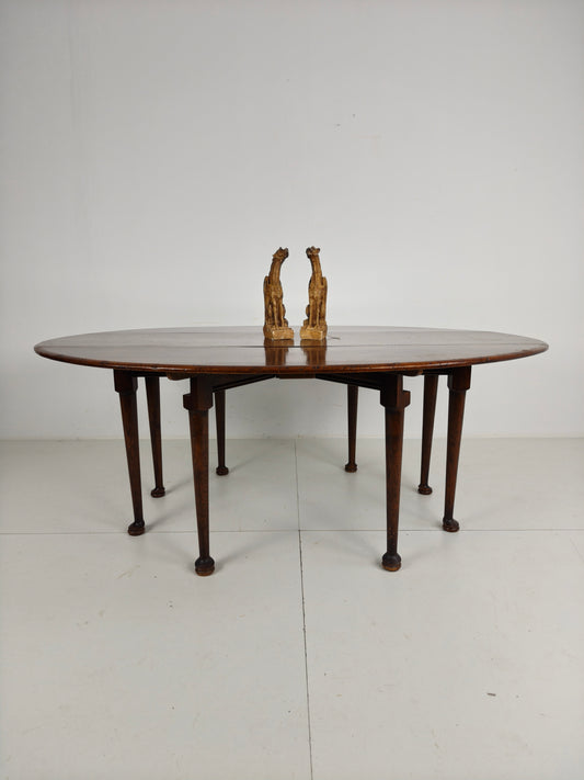Antique English Drop-Leaf Dining Table – Victorian – 8 Legs – Oval Shape – Seats 8
