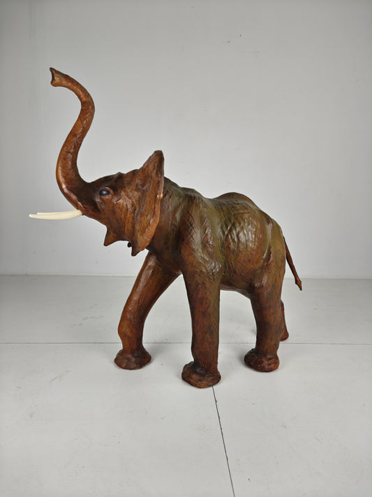 Magnificent Extra-Large Leather Elephant Sculpture – ca. 1950