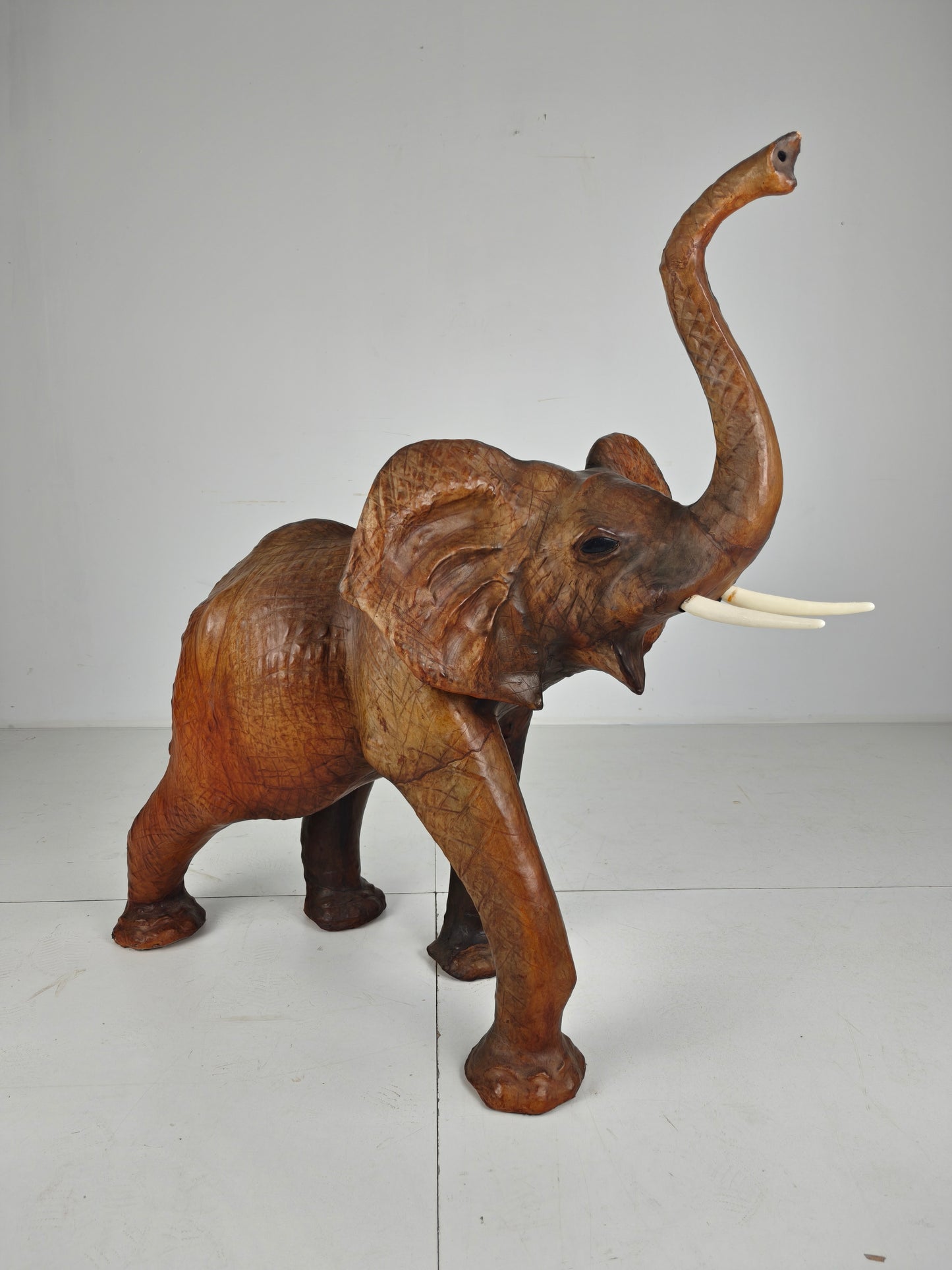 Magnificent Extra-Large Leather Elephant Sculpture – ca. 1950