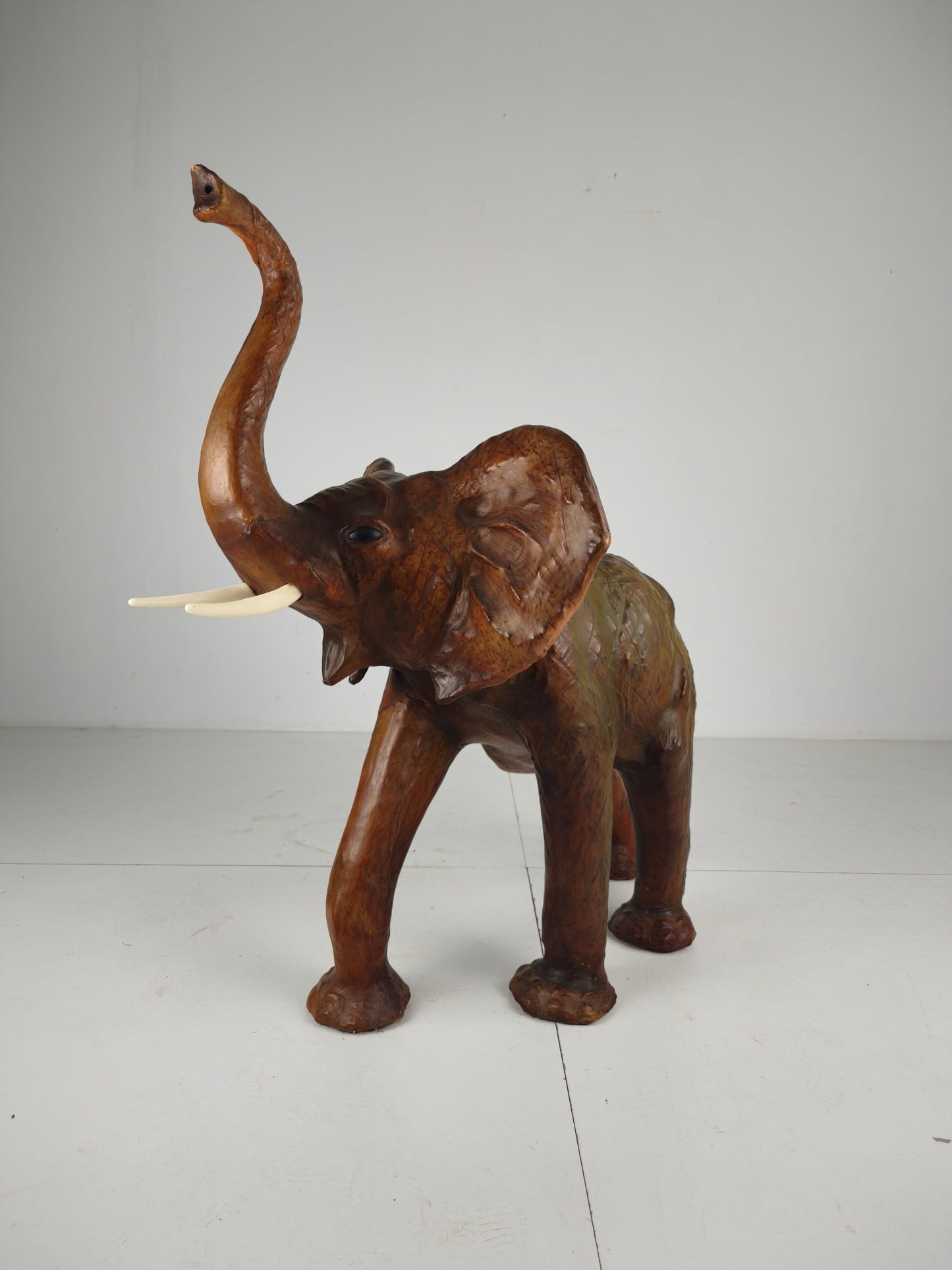 Magnificent Extra-Large Leather Elephant Sculpture – ca. 1950