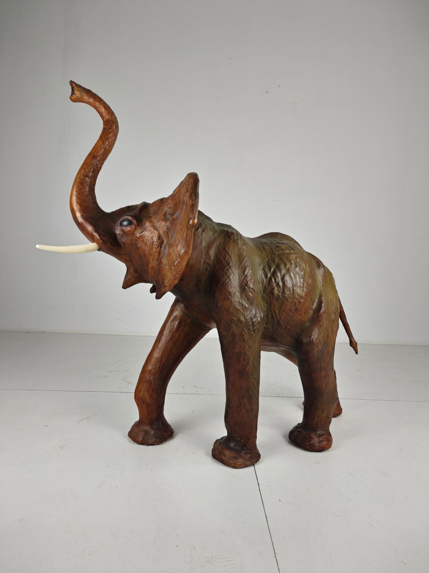 Magnificent Extra-Large Leather Elephant Sculpture – ca. 1950