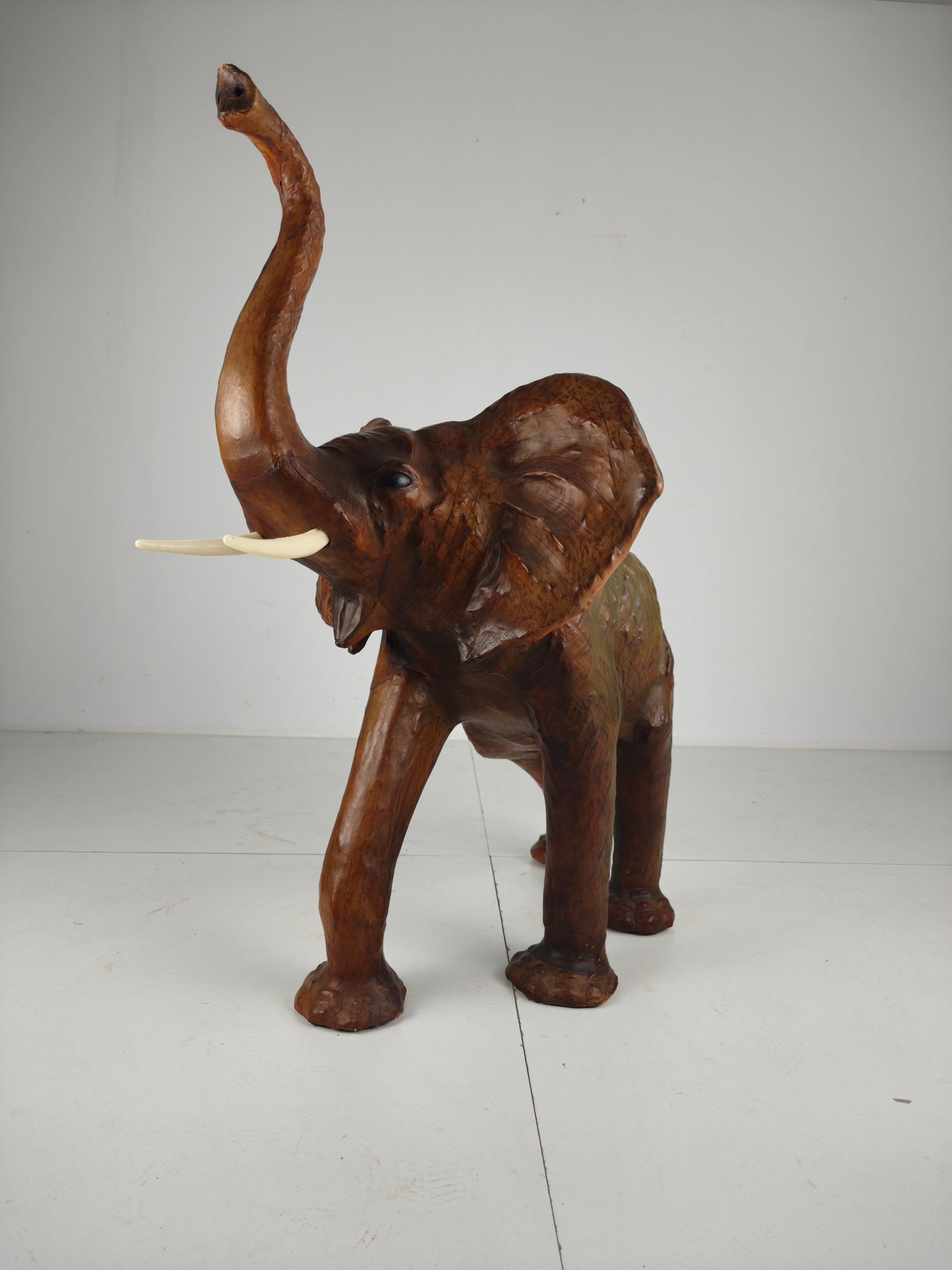 Magnificent Extra-Large Leather Elephant Sculpture – ca. 1950