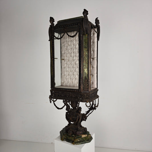 Continental Louis XIV-Style Cast Zinc & Green Marble Curio Cabinet – Early 20th Century