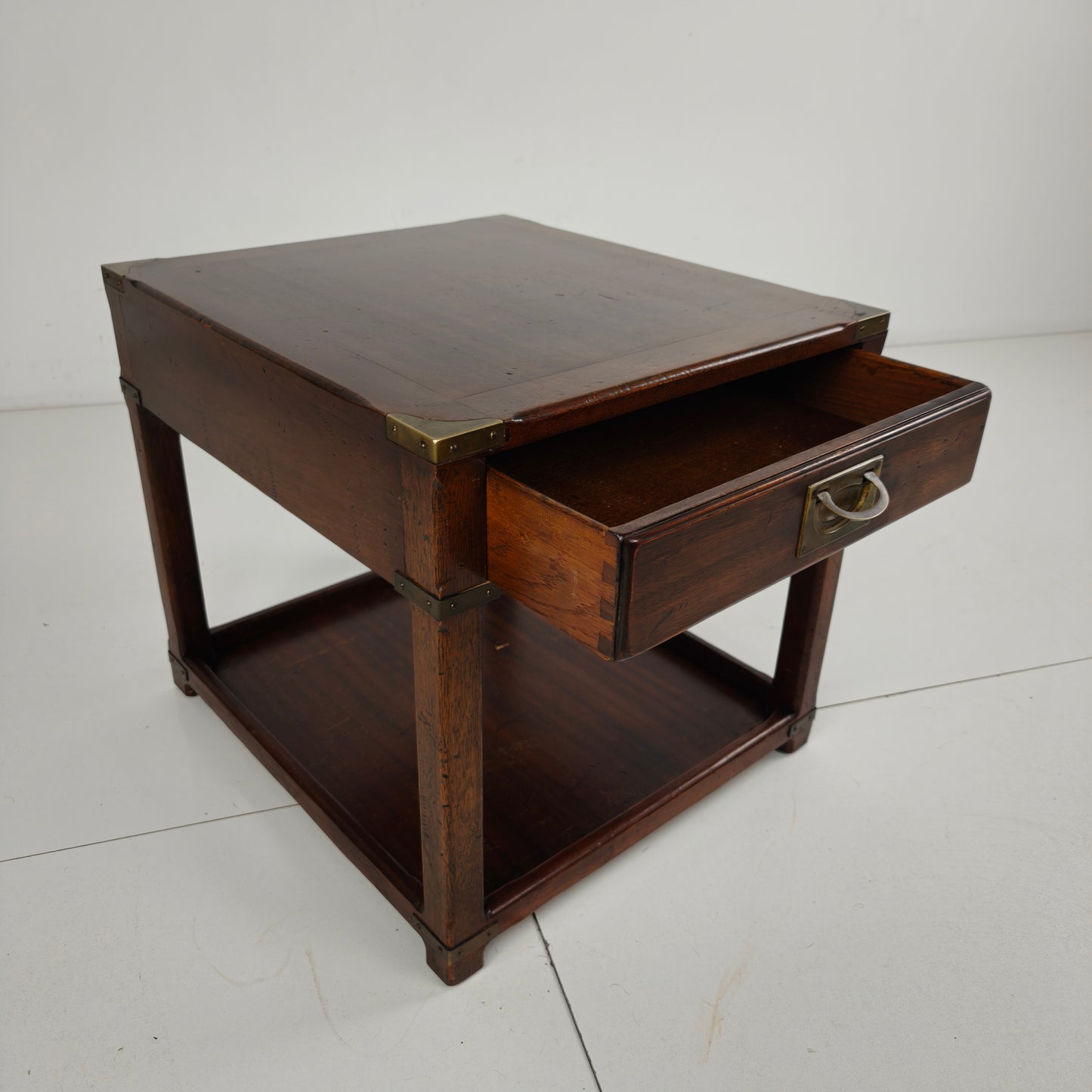 Antique Military Campaign Side Table / End Lamp Table – Brass Details – c.1900–1920
