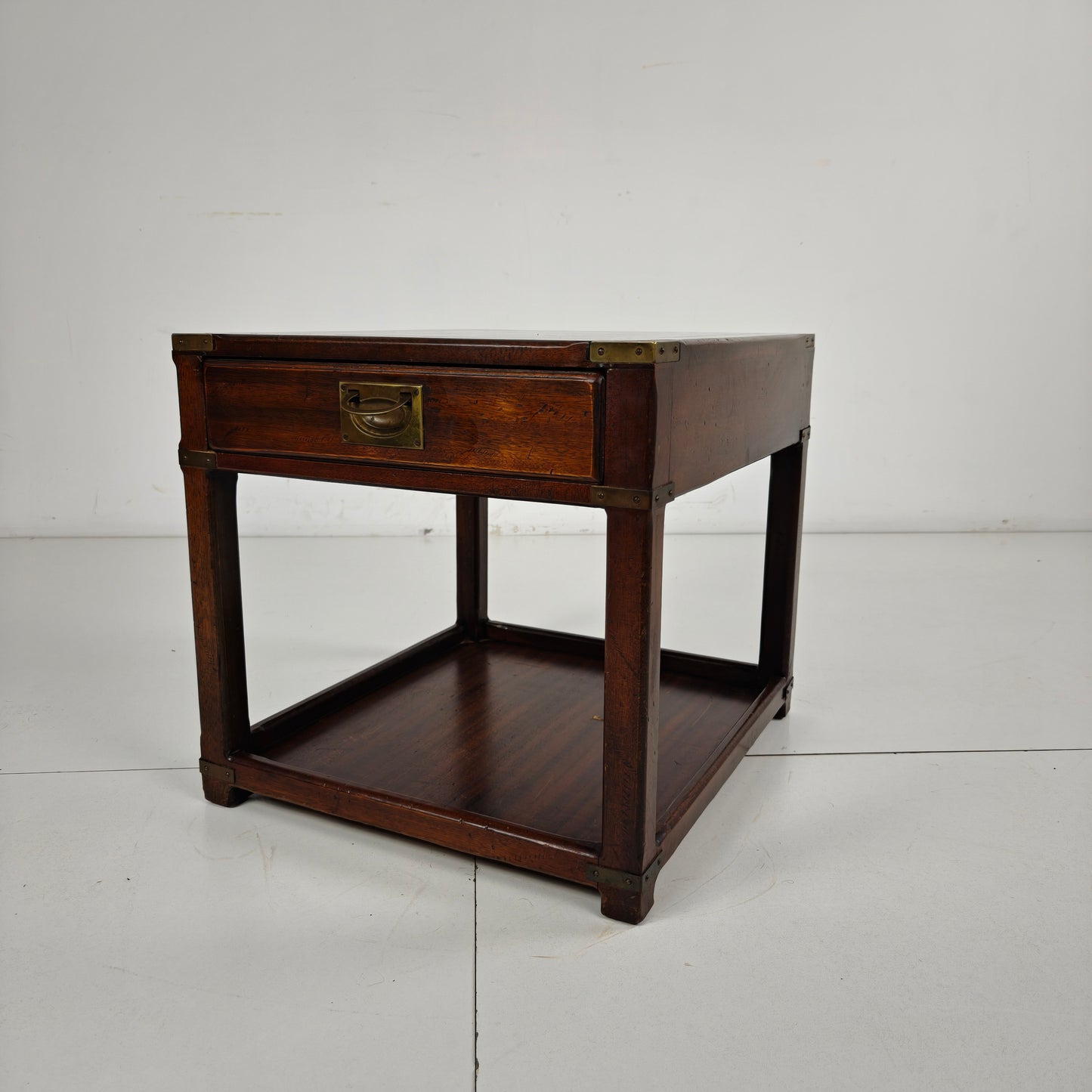 Antique Military Campaign Side Table / End Lamp Table – Brass Details – c.1900–1920