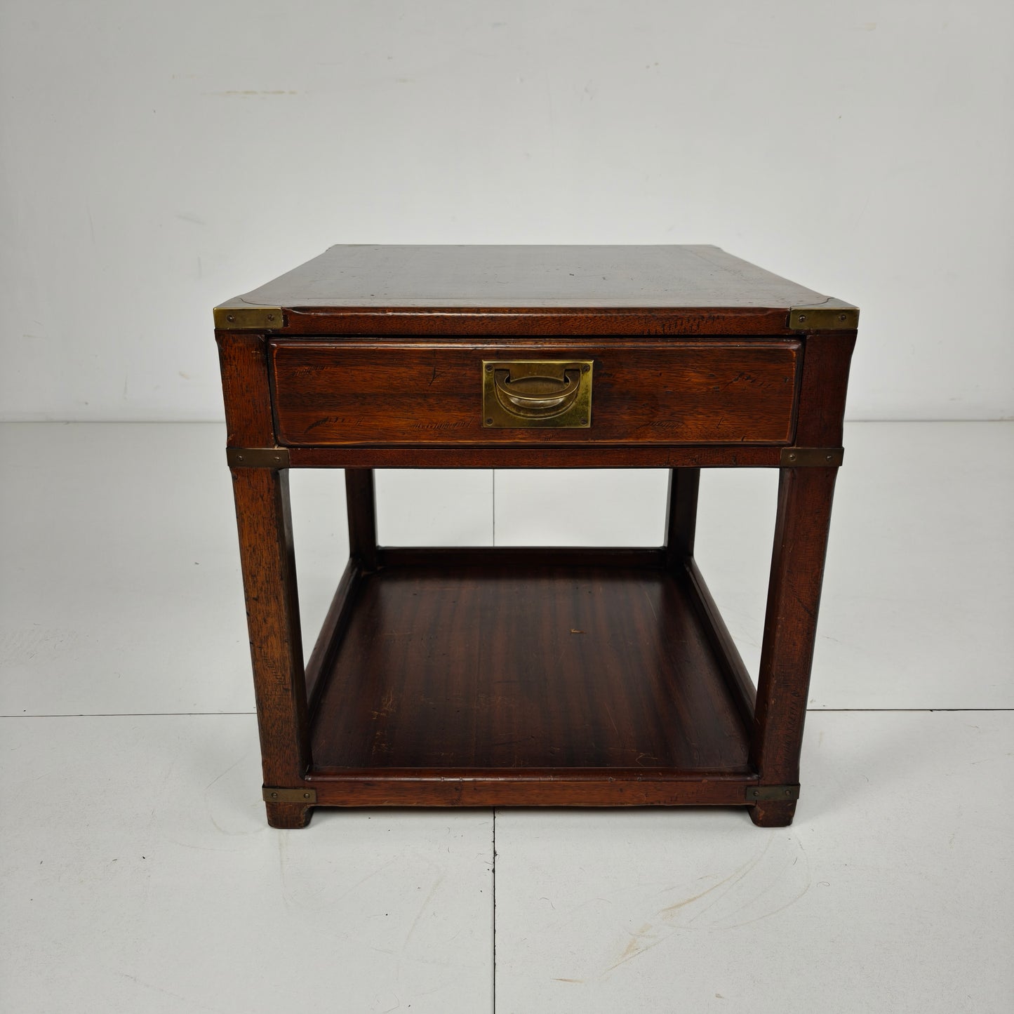 Antique Military Campaign Side Table / End Lamp Table – Brass Details – c.1900–1920