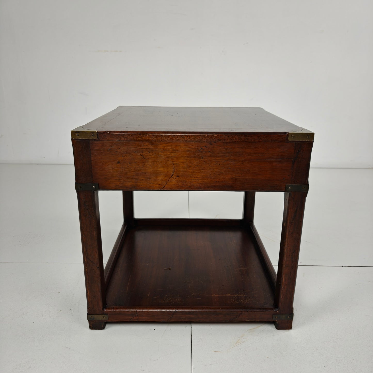 Antique Military Campaign Side Table / End Lamp Table – Brass Details – c.1900–1920